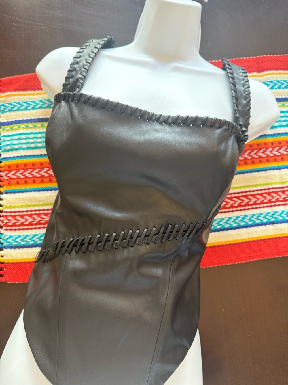 House of CB Black Vegan Leather Corset Top - Size L with Plus Cup - Picture 4 of 11